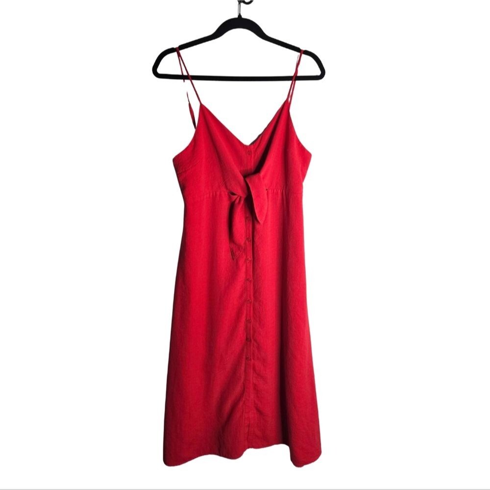 Lumiere Red Midi Cocktail Dress Empire Waist Button Front Romantic Sz L